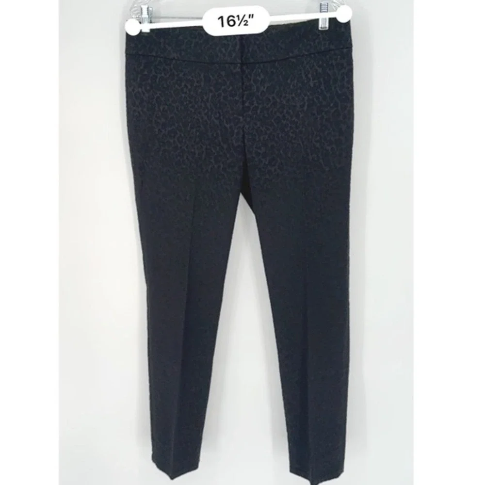LOFT Marisa Black‎ Leopard Jacquard Slim Dress Pants 8 Party Chic Classic 92-02